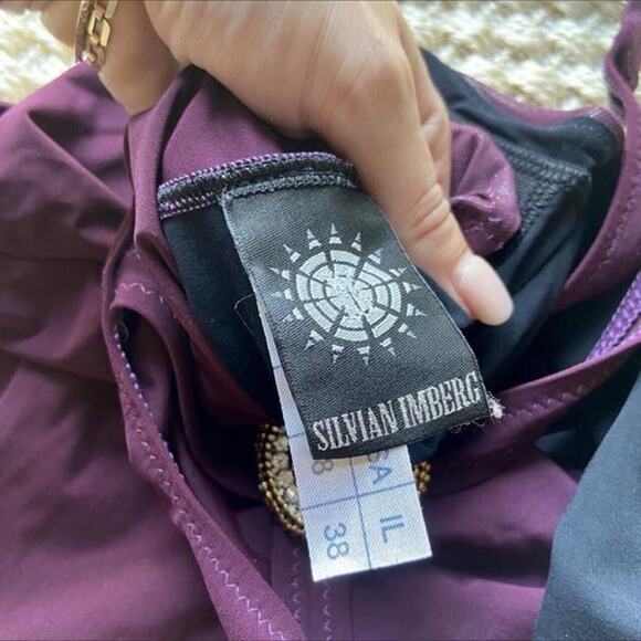 Silvian Imberg Purple One Piece Swim Criss Cross Neck Size 8 - Picture 9 of 11